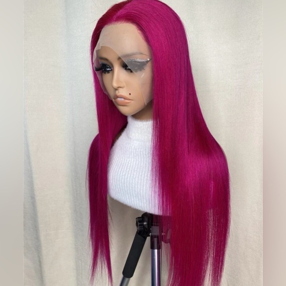 LN — 22” Human Hair 13x4 HD Hot Pink PRE CUT Lace Front Wig - Picture 3 of 11